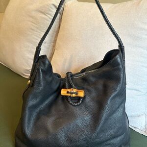 Gucci Dark Brown Leather Bamboo Horsebit Hobo Shoulder Bag